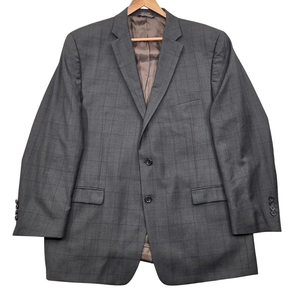 Lauren Ralph Lauren Mens 48L‎ Wool Blazer Gray Windowpane Plaid Suit Jacket